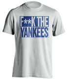 fuck the yankees white and blue tshirt censored